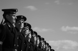 Troops rehearsed for a military parade, Alabino, Moscow region, 2007