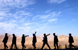 Northern Alliance troops walked to the frontline, North Afghanistan, November 2001