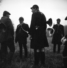 Hunters prepared for the curée at the end of the hunt