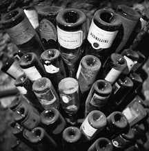 Old champagne bottles and magnums in the cellar of the Chateau de Maillebois